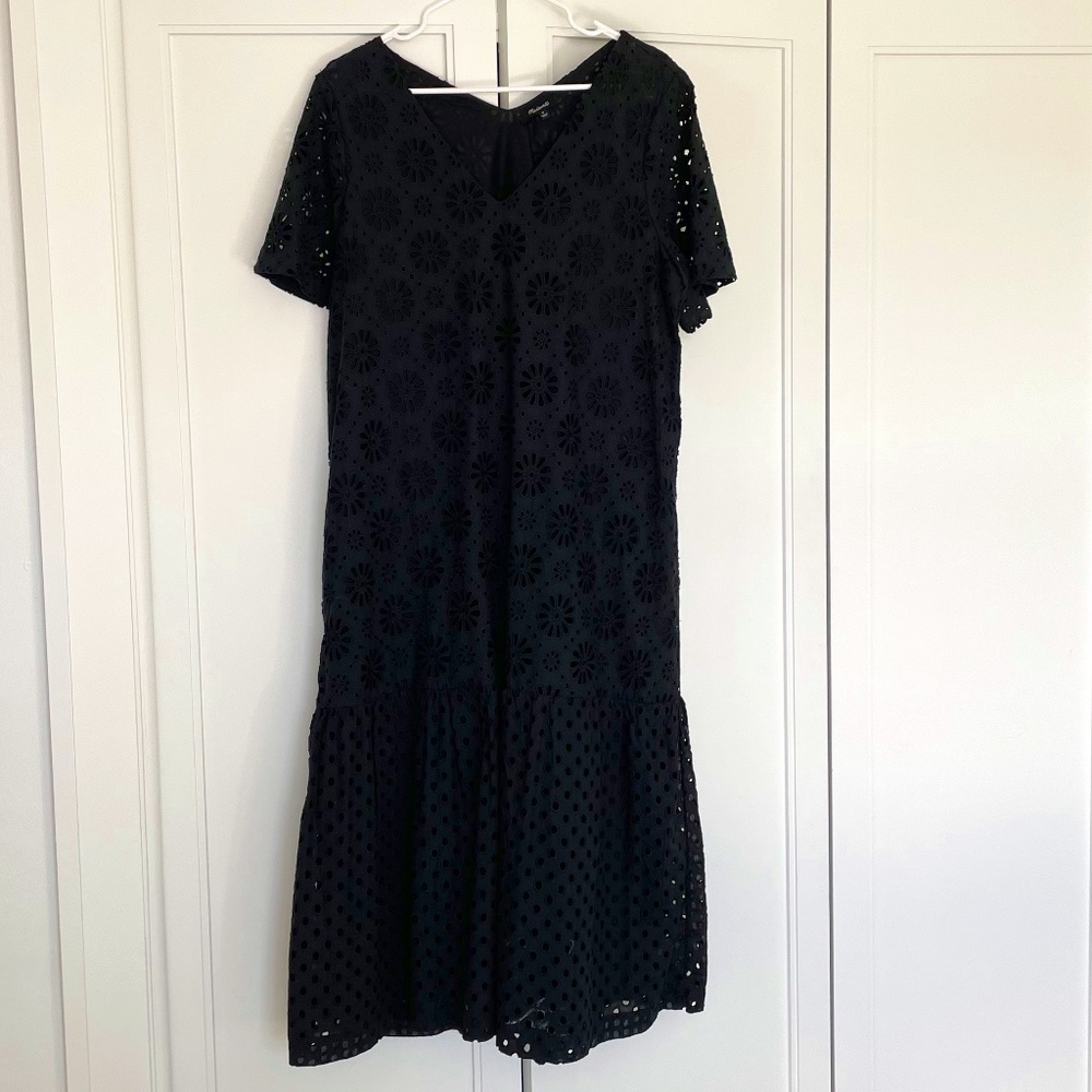Madewell Medium Black Eyelit Midi Dress